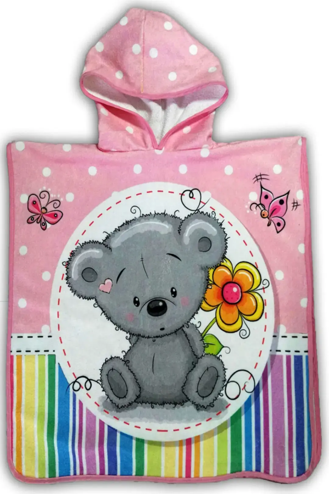 Ayıcık Desenli Çocuk Panço & Çocuk Bornoz Panço & Çocuk Plaj Havlu