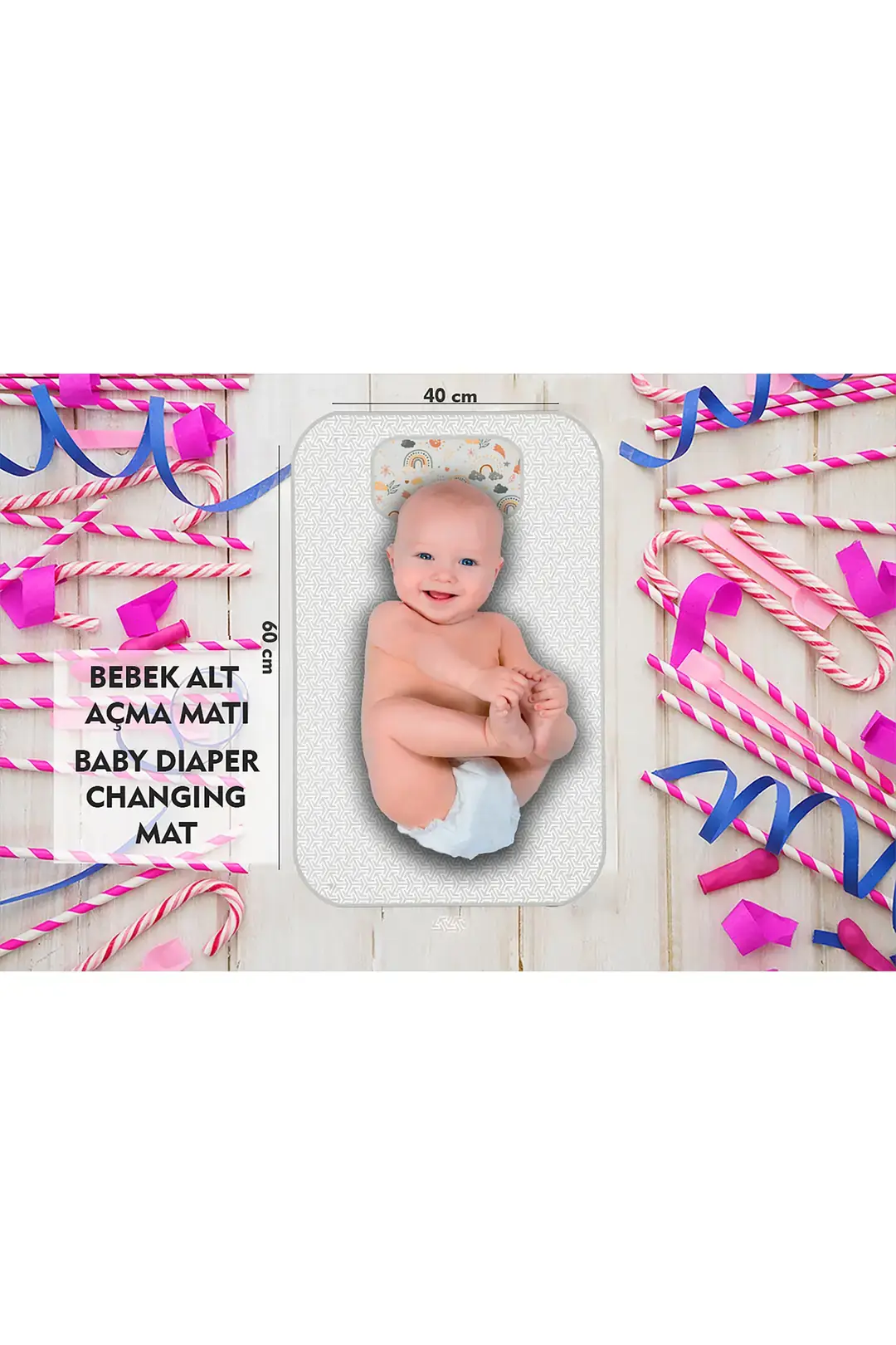 Bebek Alt Açma Minderi Bakım Pedi Örtüsü Gökkuşağı Desen