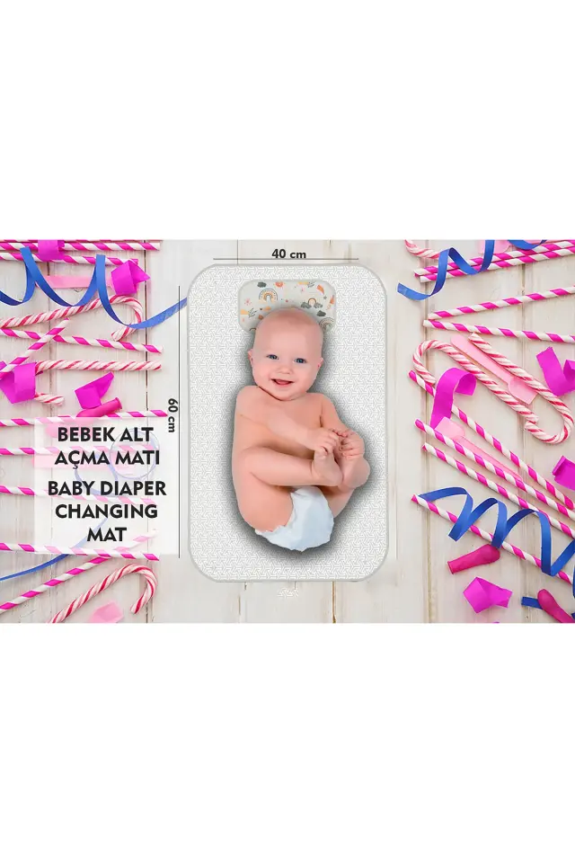 Bebek Alt Açma Minderi Bakım Pedi Örtüsü Gökkuşağı Desenli