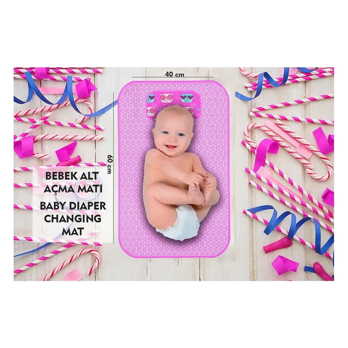 Pembe Kedi Desenli Bebek Alt Açma Örtüsü