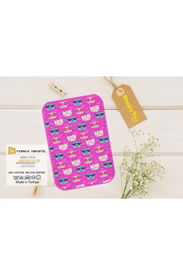 Bebek Alt Açma Minderi Bakım Pedi Örtüsü Pembe Kedi Desenli