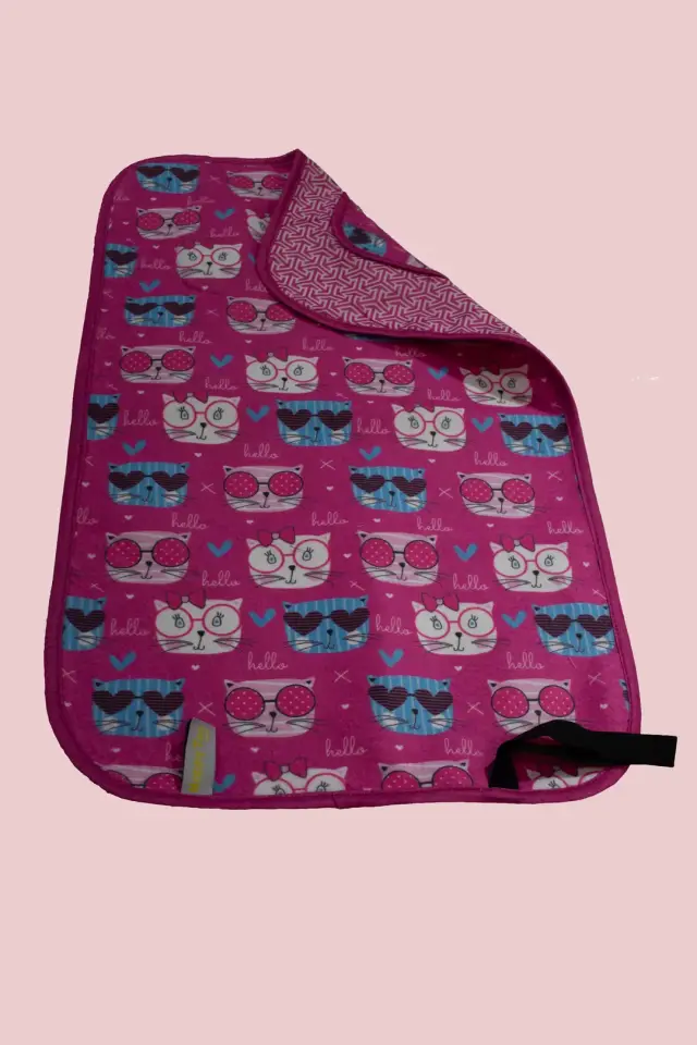 Bebek Alt Açma Minderi Bakım Pedi Örtüsü Pembe Kedi Desenli