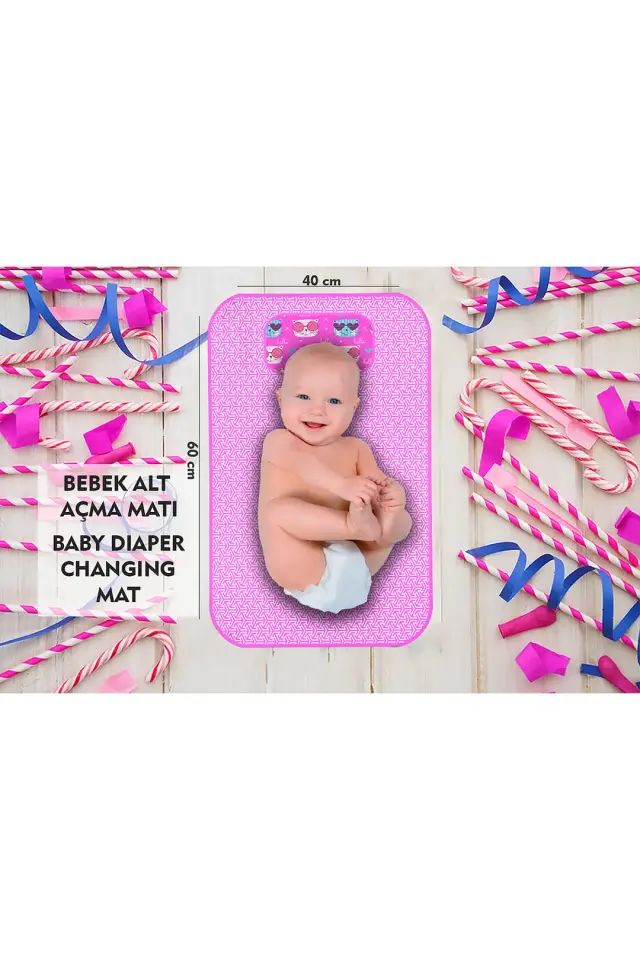 Bebek Alt Açma Minderi Bakım Pedi Örtüsü Pembe Kedi Desenli