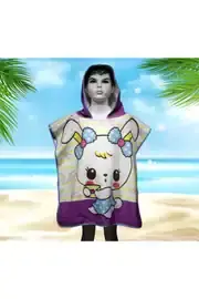 Beyaz Tavşan Desenli Çocuk Panço & Çocuk Bornoz Panço & Çocuk Plaj Havlu