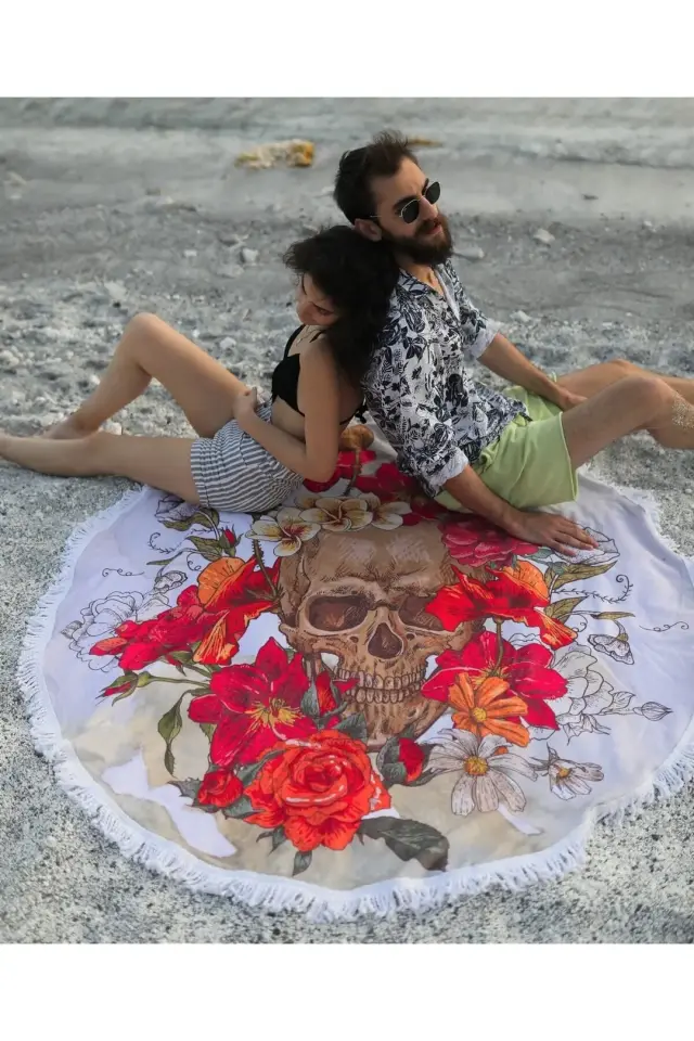 Gül Temalı Yuvarlak Plaj Havlusu