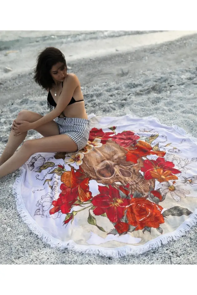 Gül Temalı Yuvarlak Plaj Havlusu
