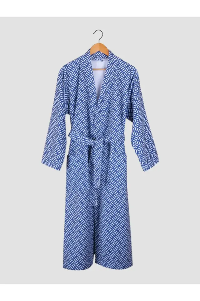 Mavi Desenli Baskılı Bornoz