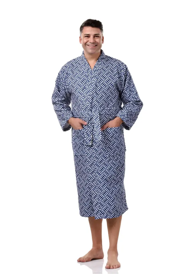 Mavi Desenli Baskılı Bornoz