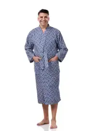 Mavi Desenli Baskılı Bornoz