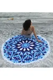 Mavi Ebru Temalı Yuvarlak Plaj Havlusu