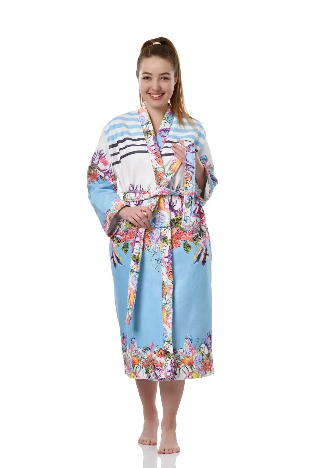 Okyanus Desenli Baskılı Bornoz