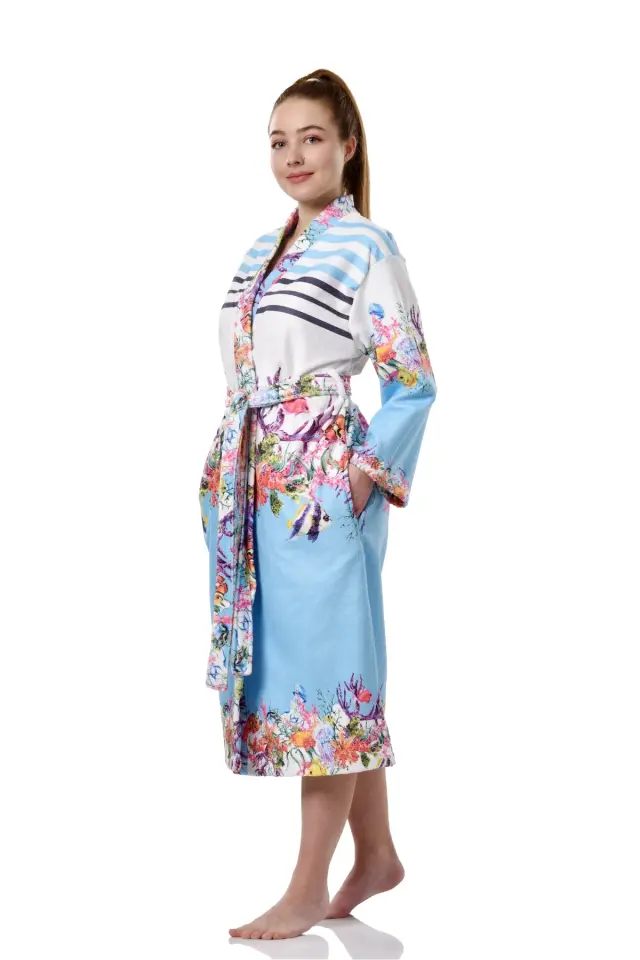 Okyanus Desenli Baskılı Bornoz