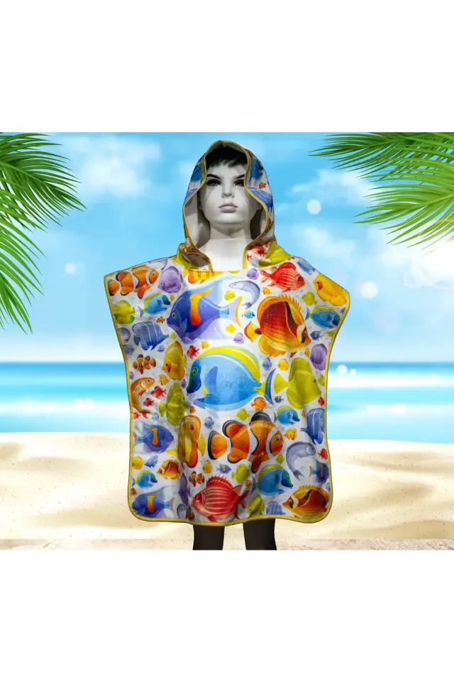 Okyanus Desenli Çocuk Bornoz Panço & Çocuk Plaj Panço & Çocuk Plaj Havlu