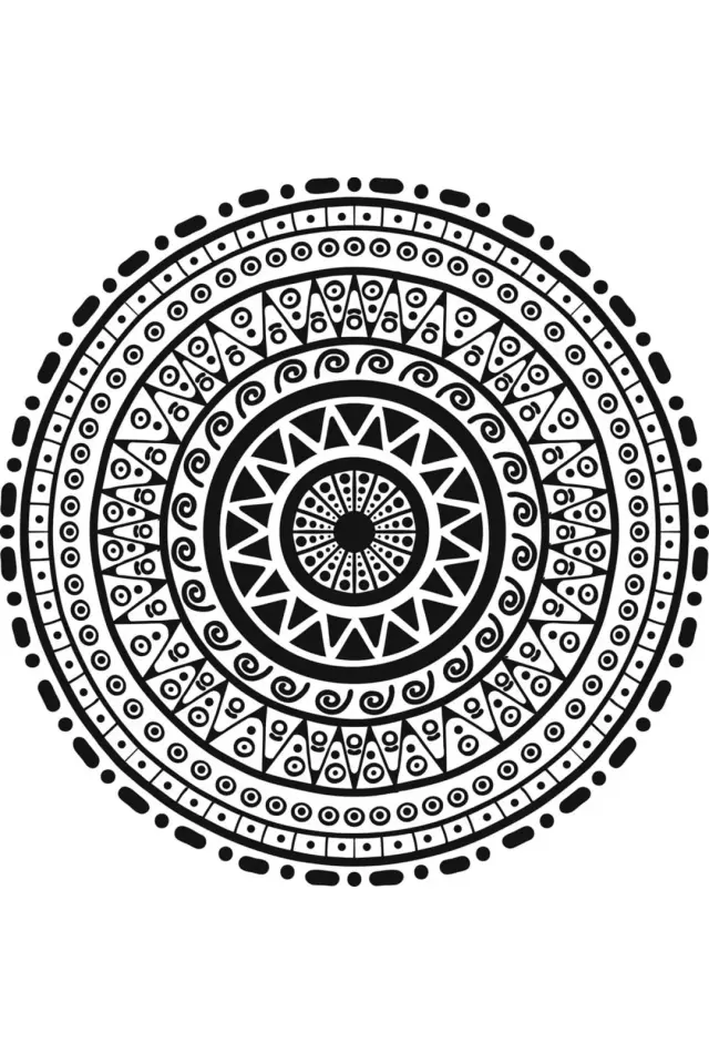 Siyah Beyaz Geometrik Desenli Yuvarlak Plaj Havlusu(PÜSKÜLSÜZ MODEL)