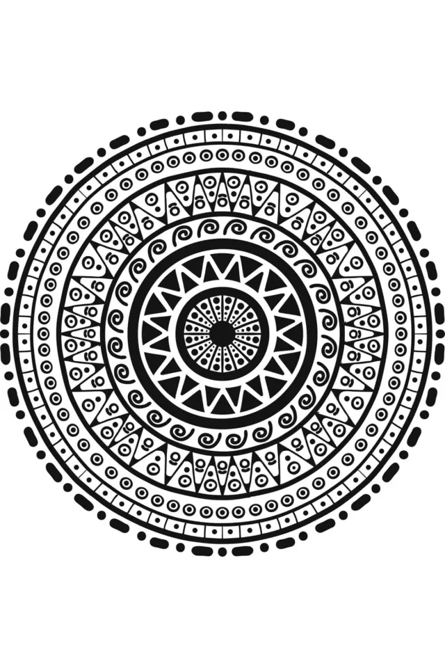 Siyah Beyaz Geometrik Desenli Yuvarlak Plaj Havlusu(PÜSKÜLSÜZ MODEL)