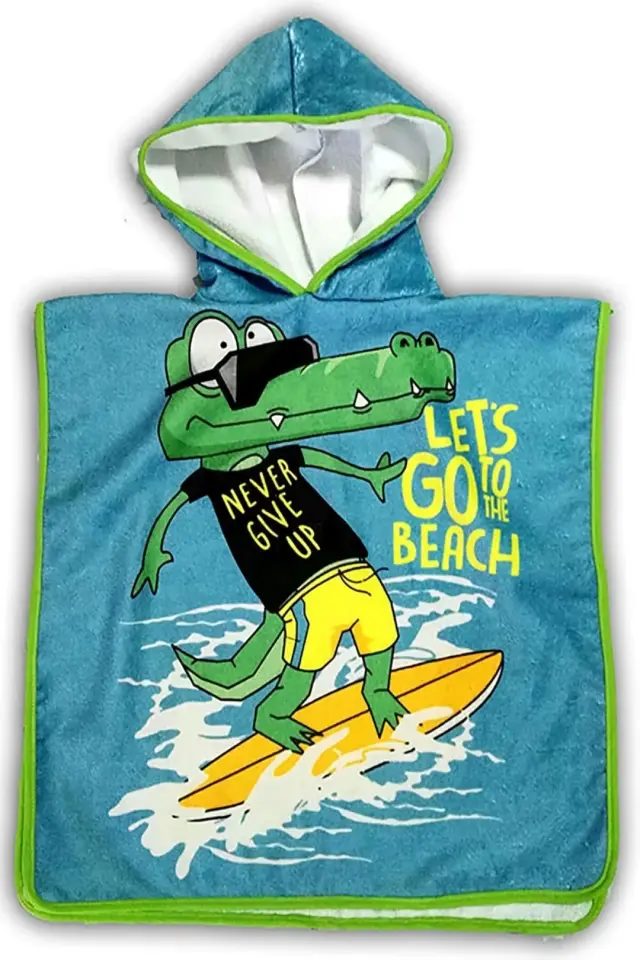 Timsah Baskılı Çocuk Panço & Çocuk Bornoz Panço & Çocuk Plaj Havlu