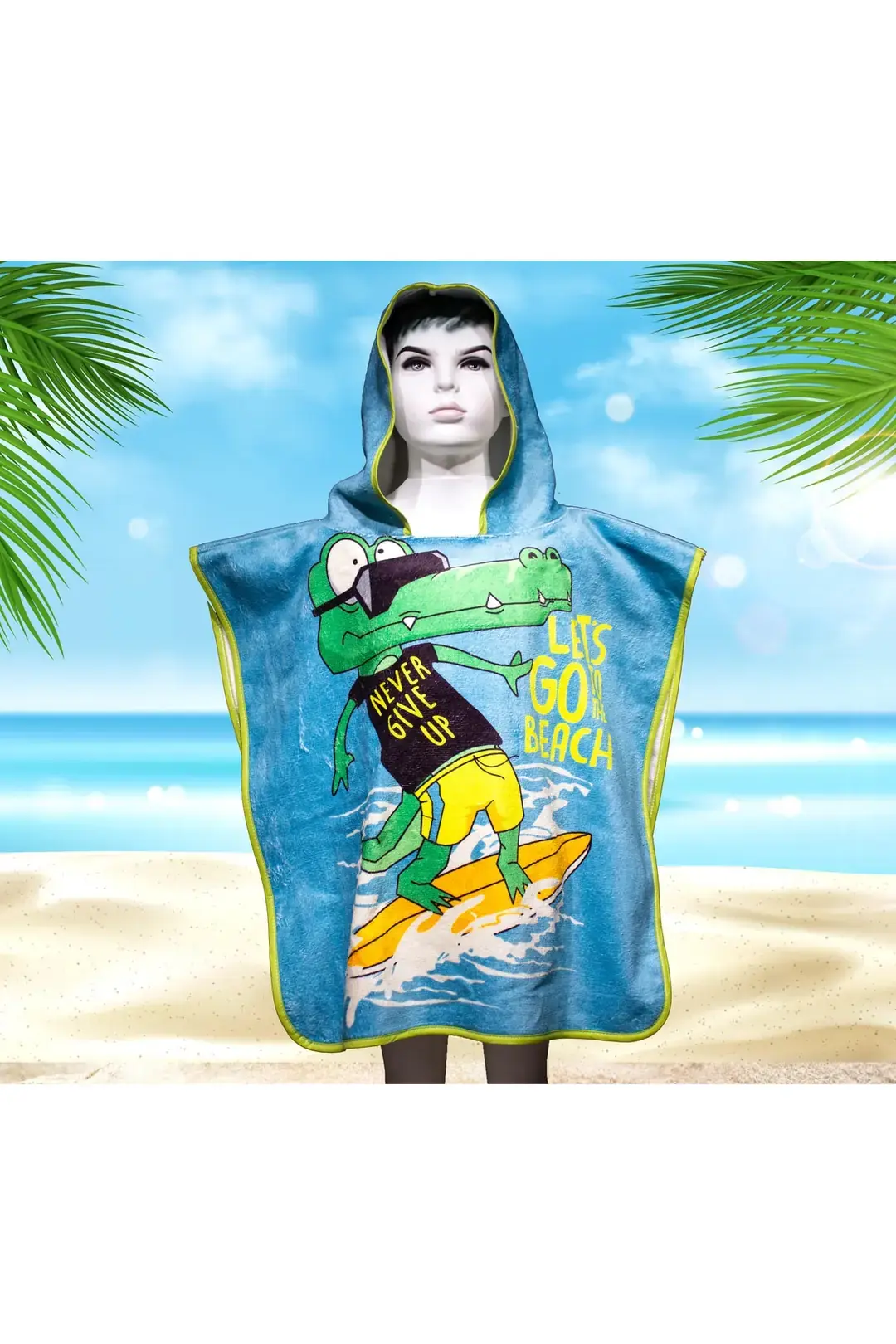 Timsah Baskılı Çocuk Panço & Çocuk Bornoz Panço & Çocuk Plaj Havlu