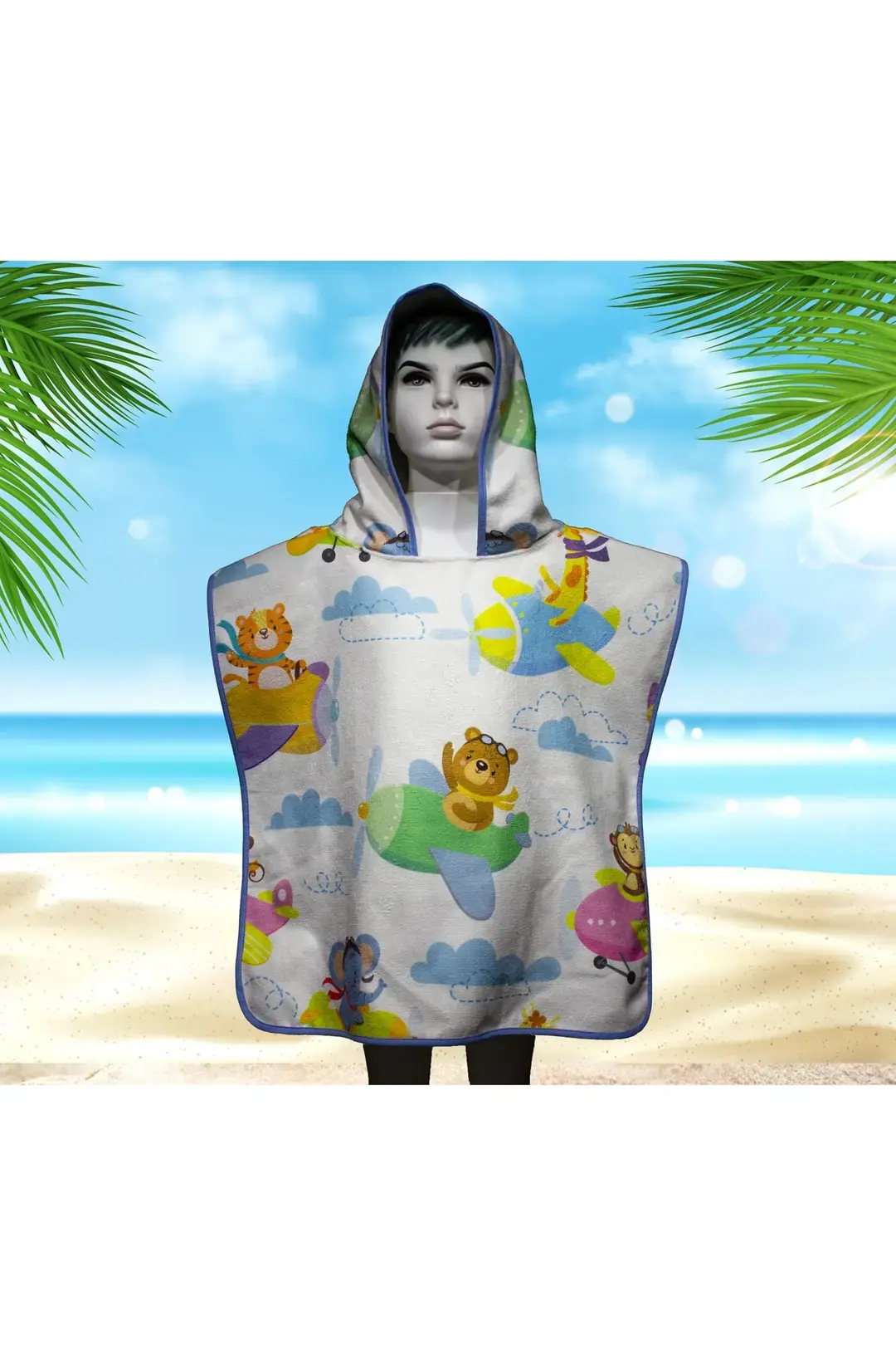 Uçak Baskılı Çocuk Panço