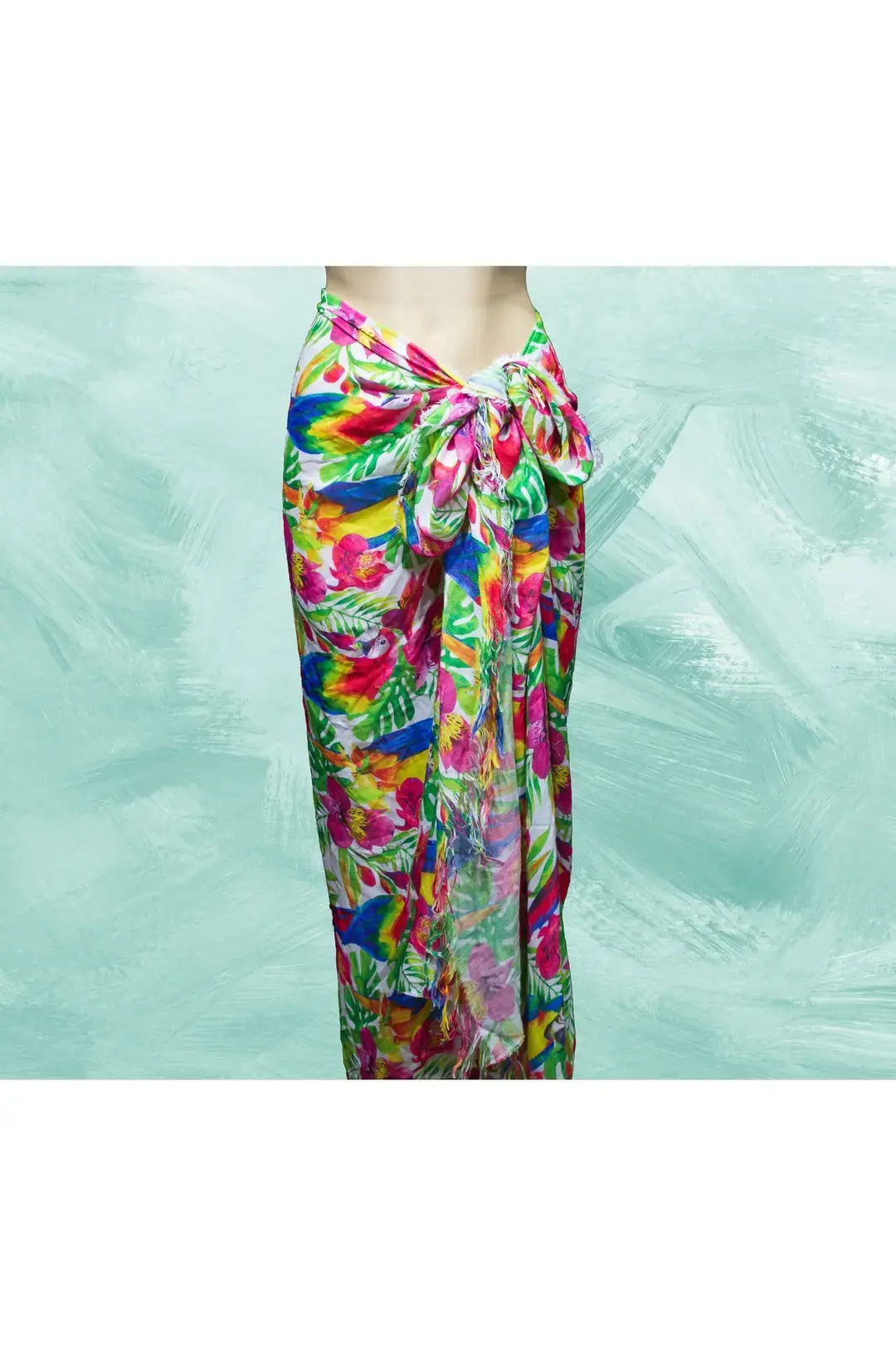 Yaprak Desenli Vual Pareo Şal - Püsküllü