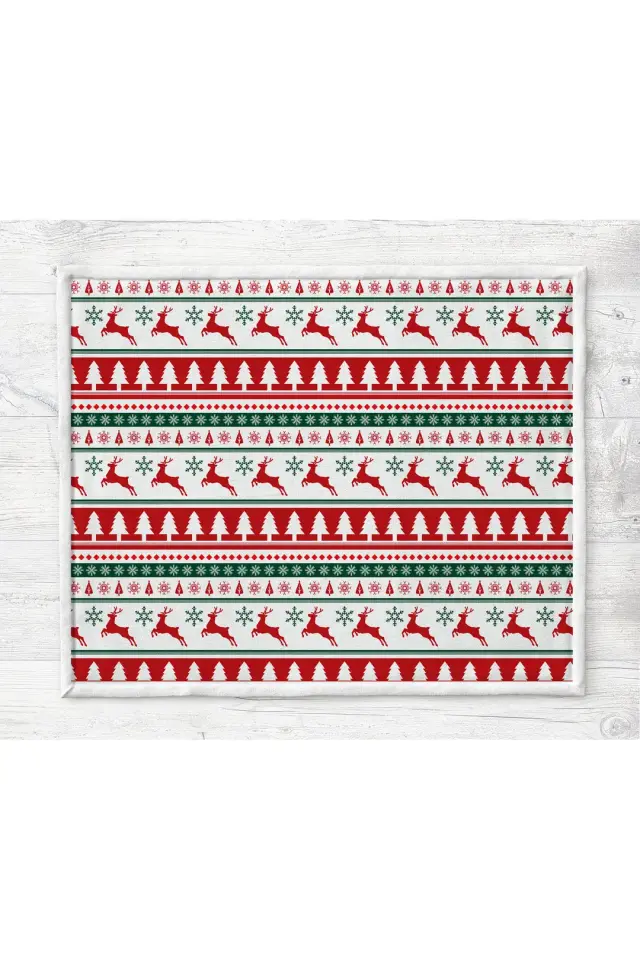 Yılbaşı Desenli Tv Battaniyesi Beyaz