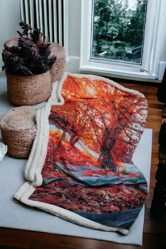 Yılbaşı Serisi Sonbahar Desenli Tv Battaniyesi