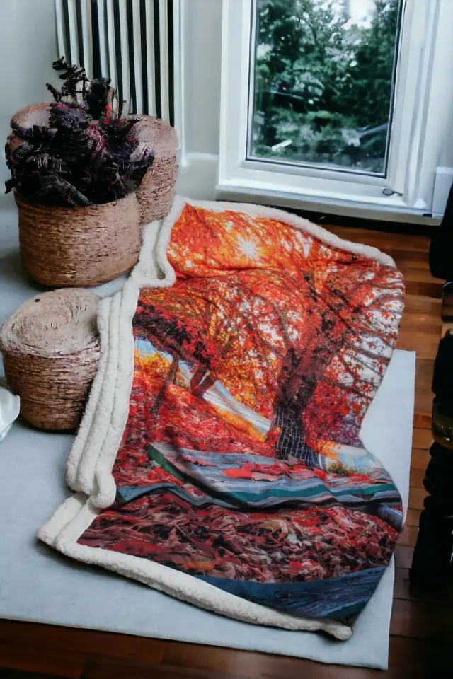 Yılbaşı Serisi Sonbahar Desenli Tv Battaniyesi