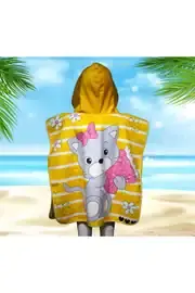 Şirin Kedi Desenli Çocuk Panço Havlu & Çocuk Bornoz Panço & Çocuk Plaj Havlu