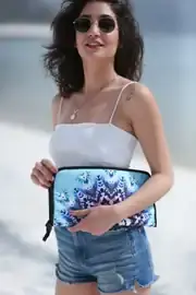 Mavi Desenli Islak Bikini Çantası