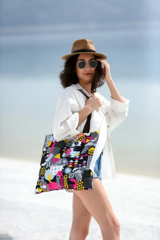 Renkli Desen Plaj Çantası