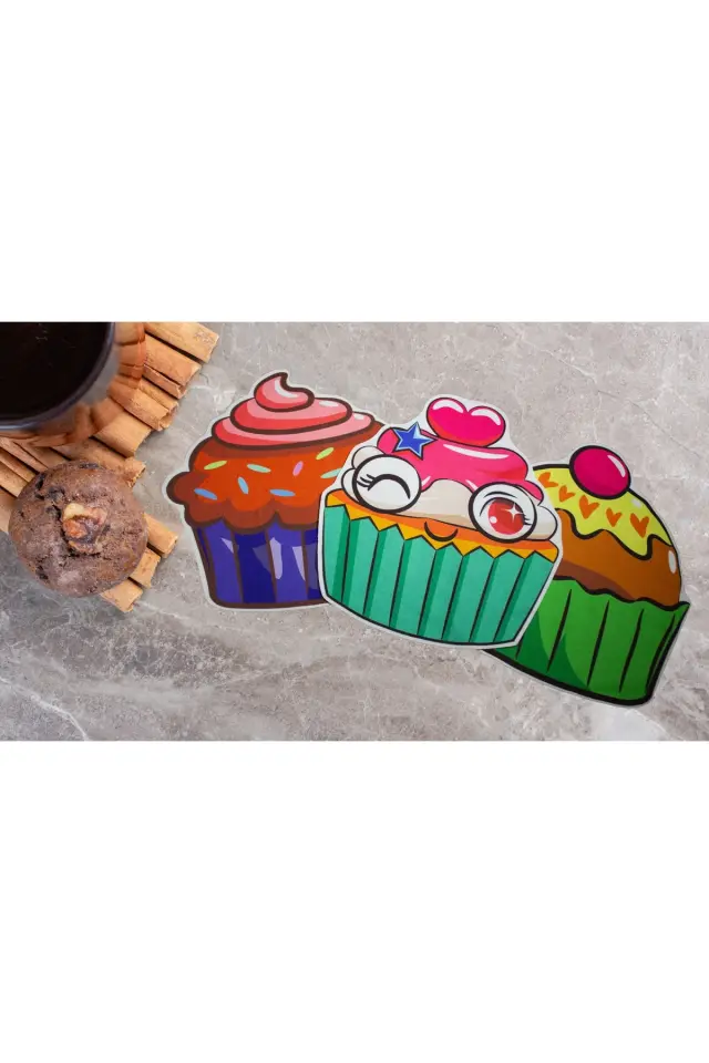 3'lü Cupcake Tasarımlı Mikrofiber Mutfak Havlusu, Temizlik Bezi, Bulaşık Matı, El Havlusu çok renkli