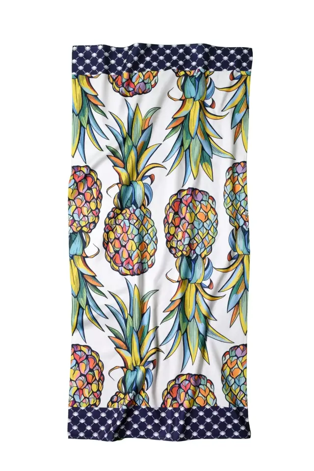 Ananas Desenli Plaj Havlusu beyaz - 70 x 140