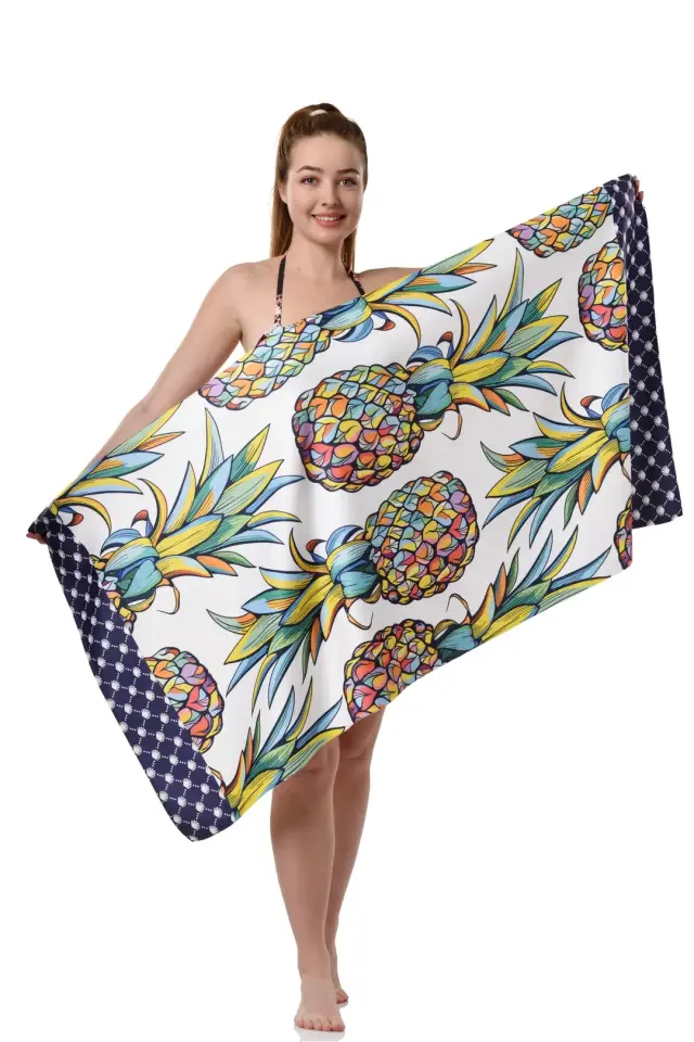 Ananas Desenli Plaj Havlusu beyaz - 70 x 140