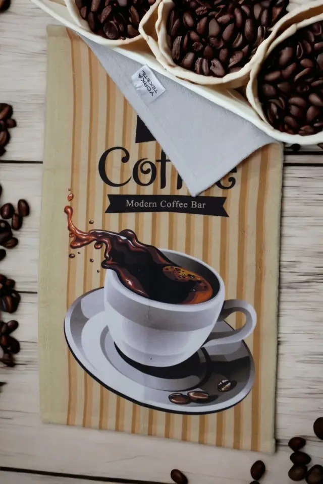 Dijital Baskılı 3'lü Mutfak Havlusu El Havlusu Yüz Havlusu Kurulama Bezi 30x50 Coffee