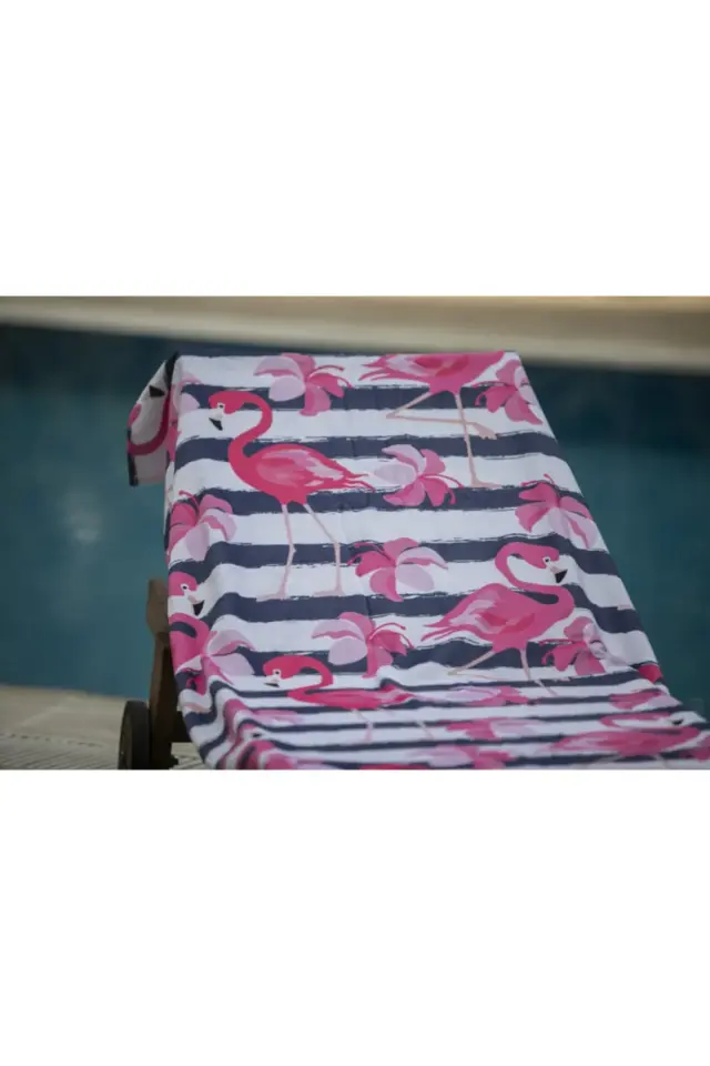 Flamingo Desenli Plaj Havlusu koyupembe - 70 x 140
