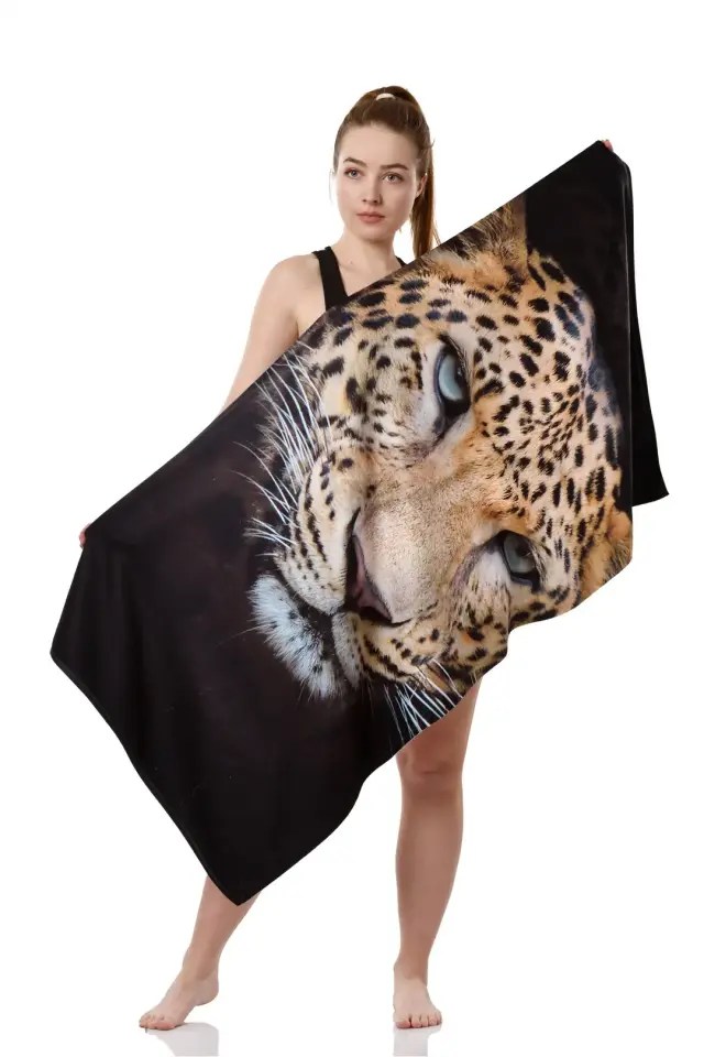 Kaplan Desenli Plaj Havlusu 70x140cm siyah - 70 x 140
