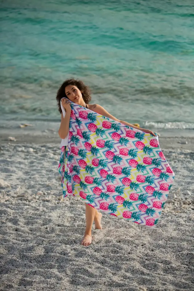 Pembe Ananas Desenli Plaj Havlusu açikpembe - 70 x 140