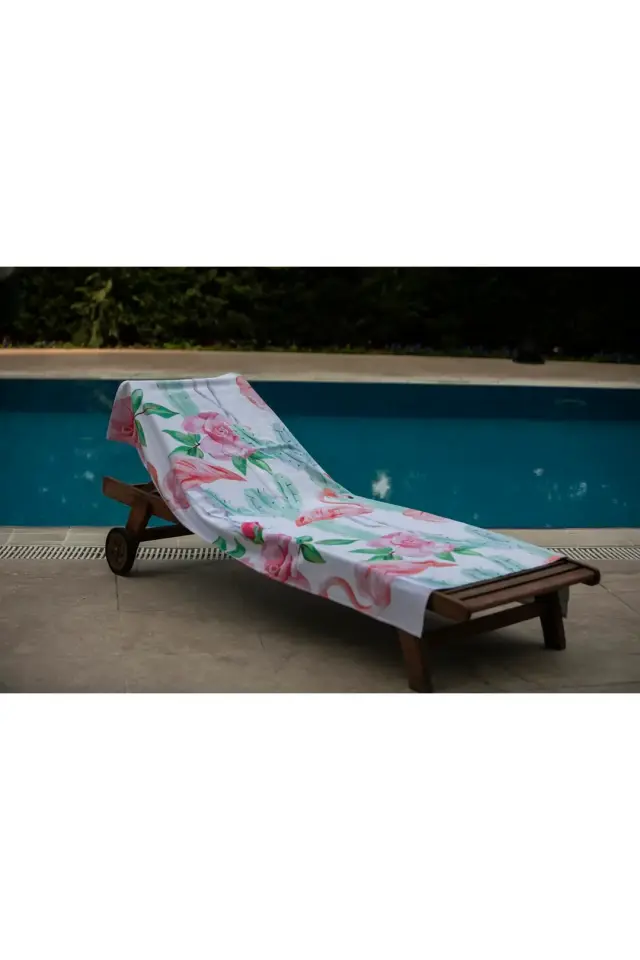 Pembe Çiçek Deseni Plaj Havlusu pembe - 70 x 140