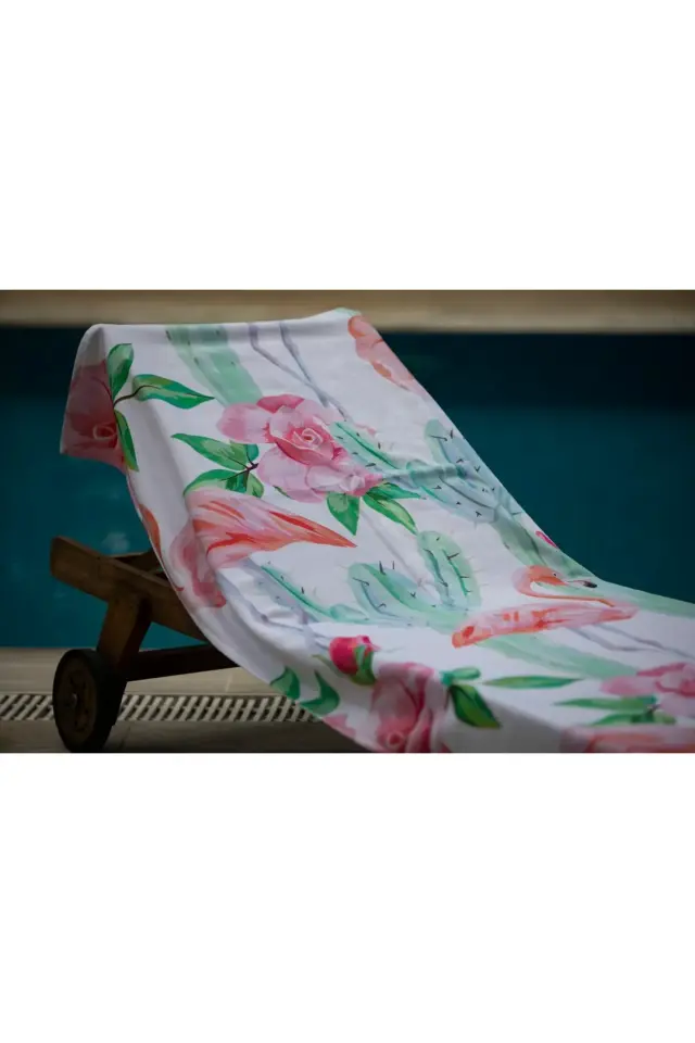 Pembe Çiçek Deseni Plaj Havlusu pembe - 70 x 140