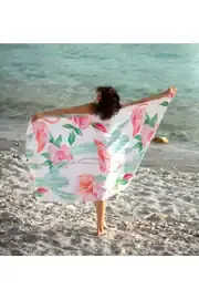 Pembe Çiçek Deseni Plaj Havlusu pembe - 70 x 140