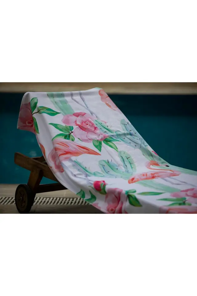 Pembe Çiçek Deseni Plaj Havlusu pembe - 70 x 140