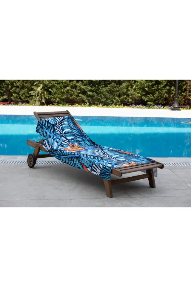 Turuncu Çiçek Desenli Plaj Havlusu turuncu-mavi - 70 x 140