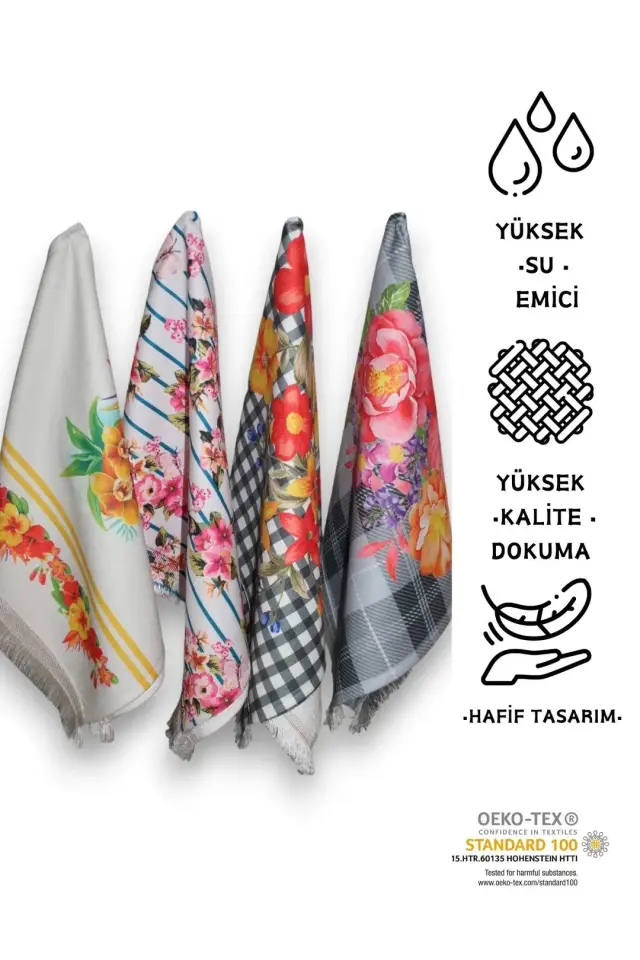 Saçaklı Baskılı Su Emici Yumuşak El ve Yüz Havlu Seti 40x60 cm 4'lü Set