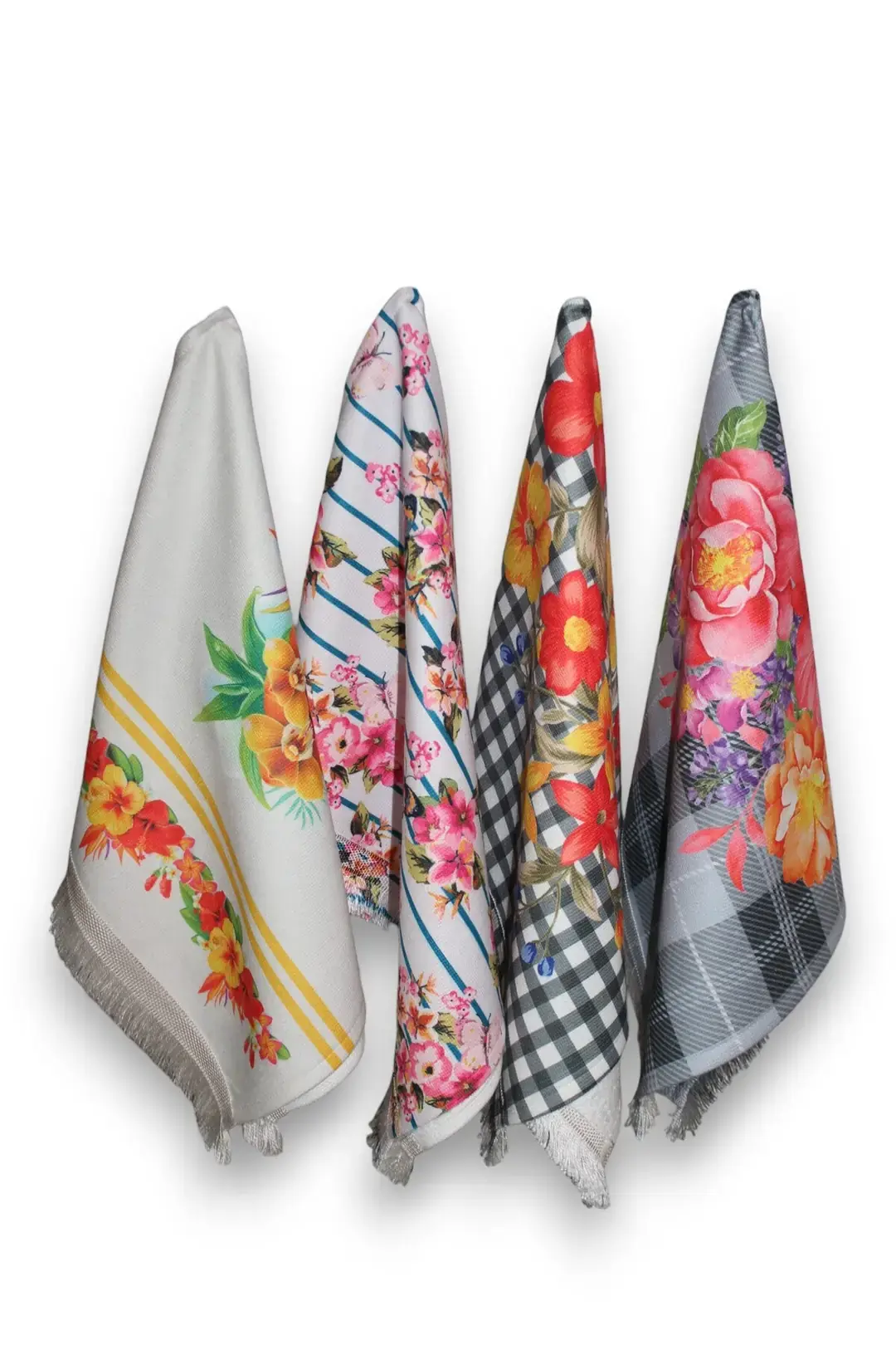 Saçaklı Baskılı Su Emici Yumuşak El ve Yüz Havlu Seti 40x60 cm 4'lü Set