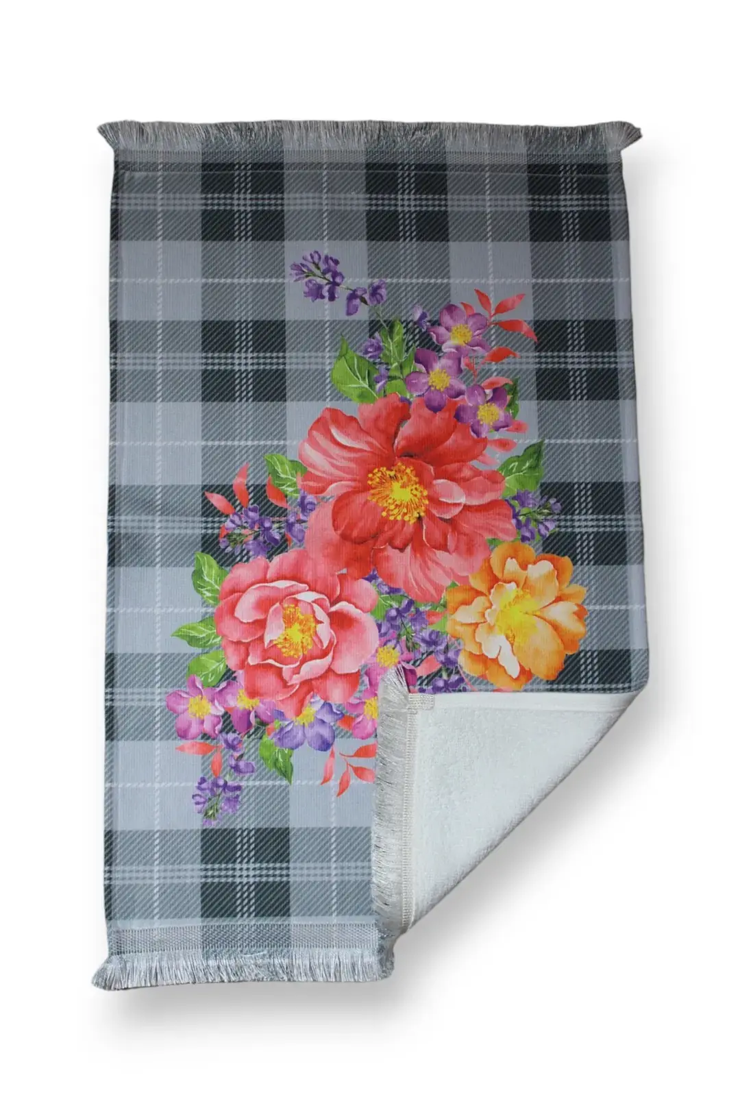 Saçaklı Baskılı Su Emici Yumuşak El ve Yüz Havlu Seti 40x60 cm Ekose-Pötikare