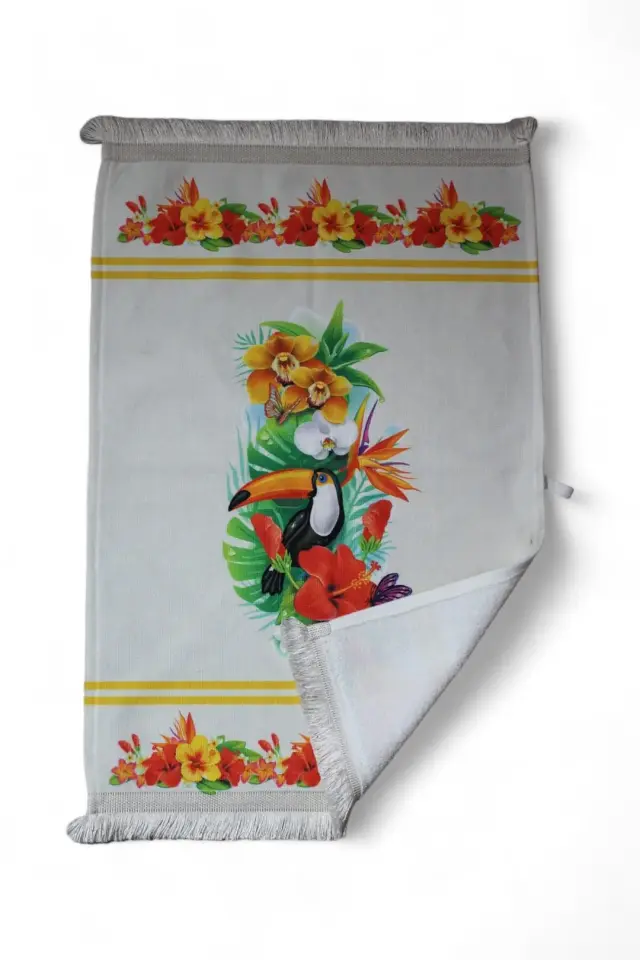 Saçaklı Baskılı Su Emici Yumuşak El ve Yüz Havlu Seti 40x60 cm Papağan-Çiçek
