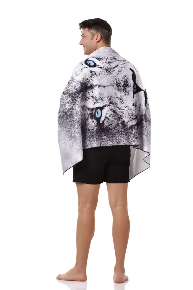 Beyaz Kaplan Desenli Spor Havlusu