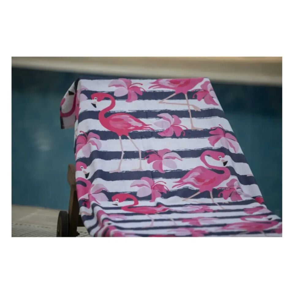 Flamingo Desenli Plaj Havlusu