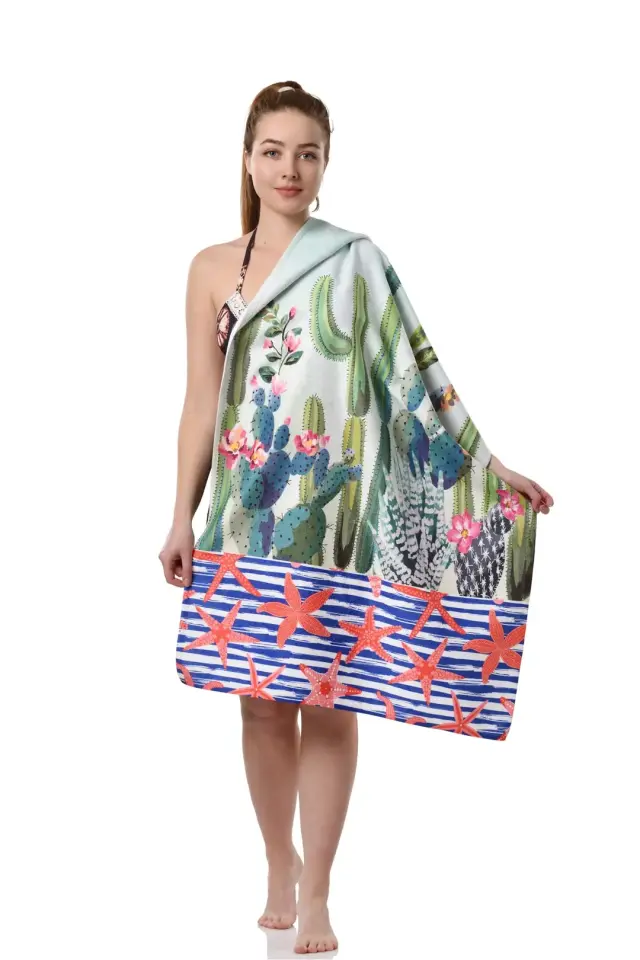 Kaktüs Desenli Plaj Havlusu