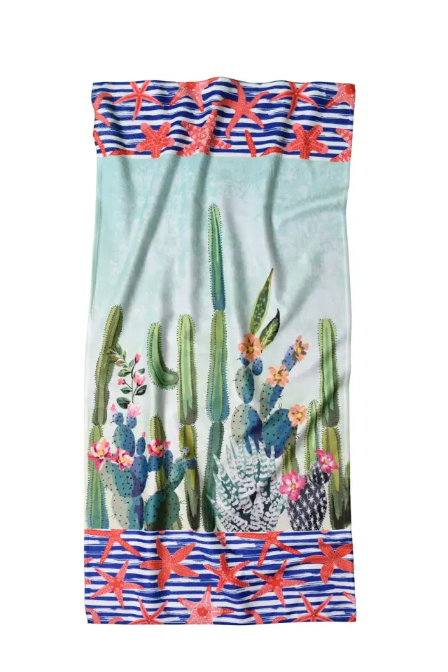 Kaktüs Desenli Plaj Havlusu