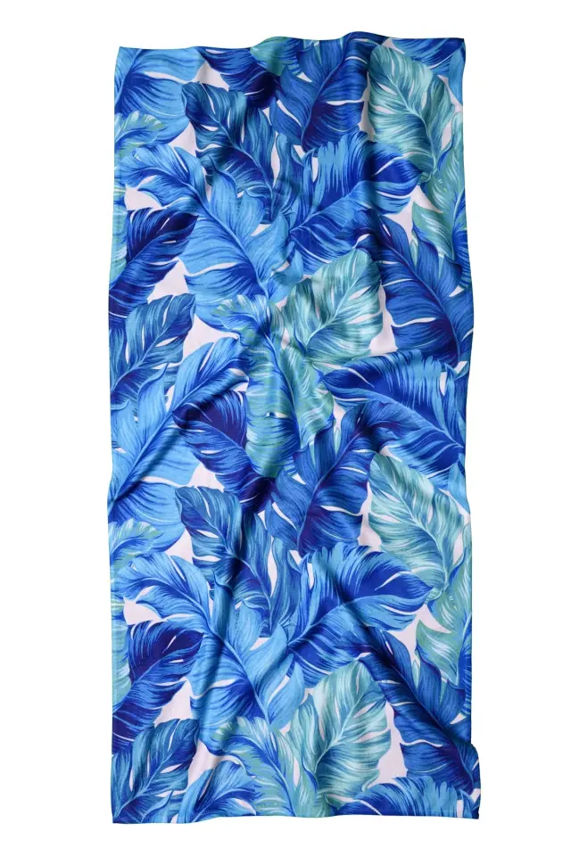 Mavi Yaprak Desenli Plaj Havlusu